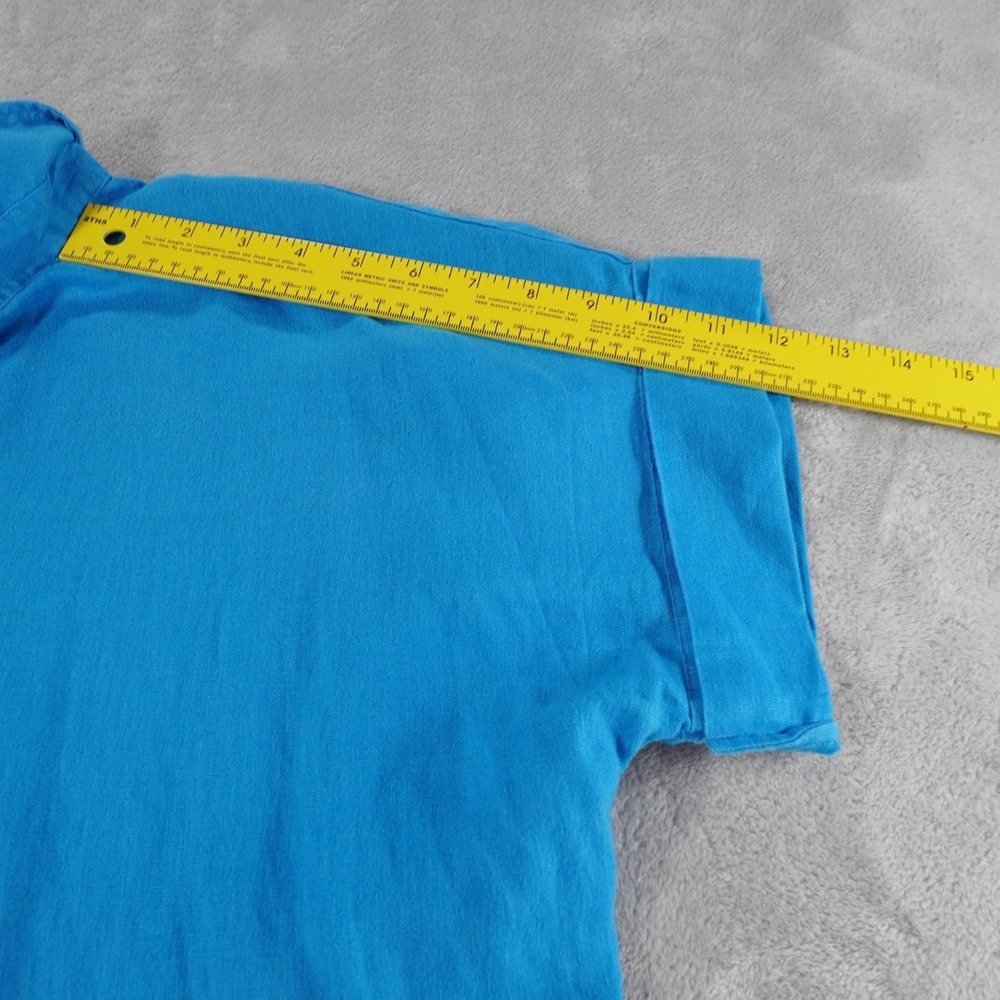 Lauren Ralph Lauren 100% Linen Button Up Shirt Women L Blue Short Sleeve Classic - Picture 6 of 12